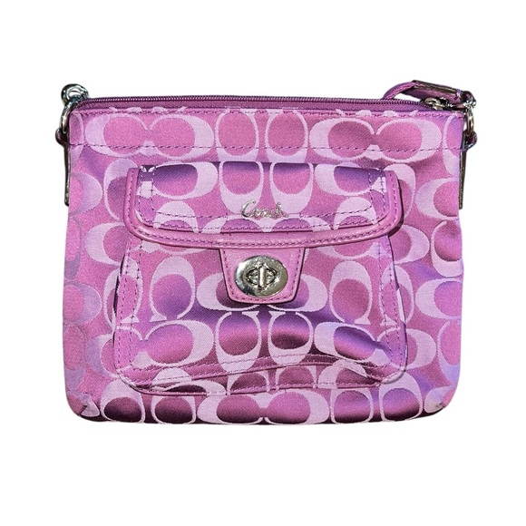 Coach Swingpack Crossbody Bag – Plum Signature Sateen with Coordinated Trim - Picture 1 of 9